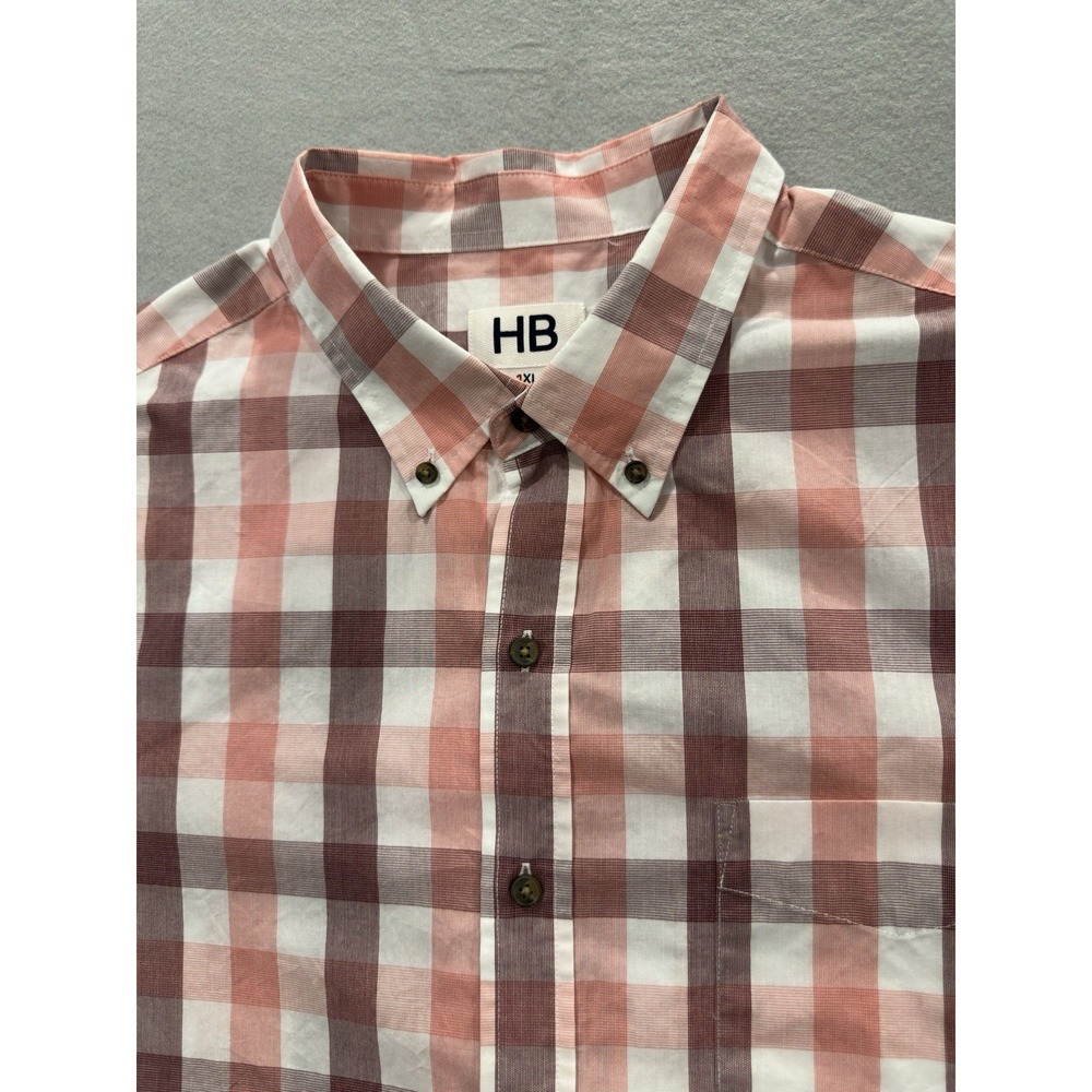 HB Men's 1XL Plaid Cotton Button-Down Shirt Copper Brown